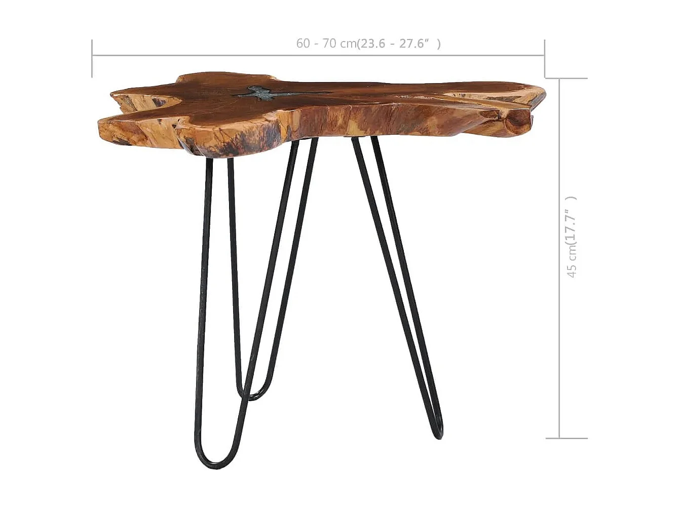Table basse 70 x 45 cm Bois de teck massif et polyrésine