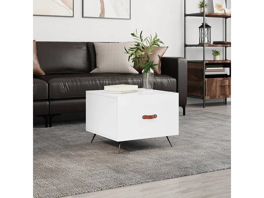 Mesa de centro madera de ingeniería brillo blanco 50x50x40 cm