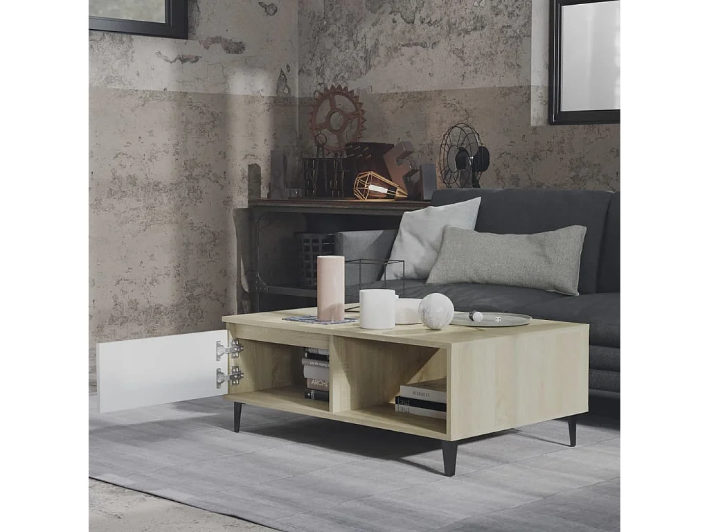 Table basse Blanc et chêne sonoma 90x60x35 cm Aggloméré