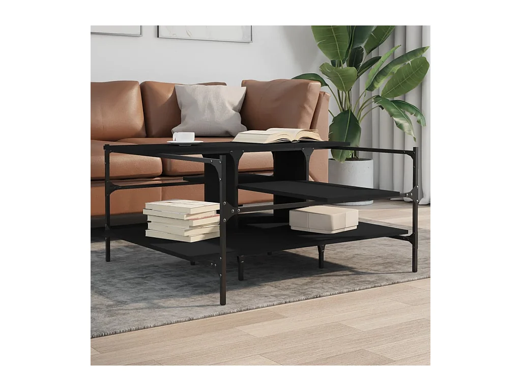 Table basse noir 100x100x48,5 cm bois d'ingénierie