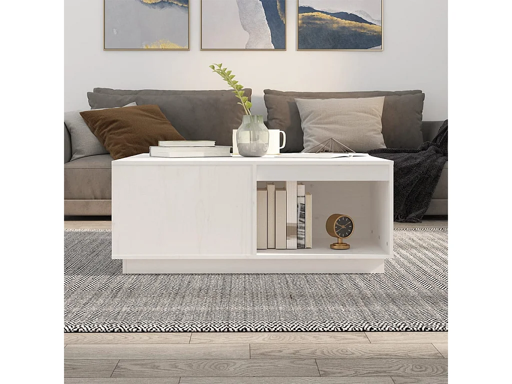 Table basse Blanc 100x101x40,5 cm Bois massif de pin