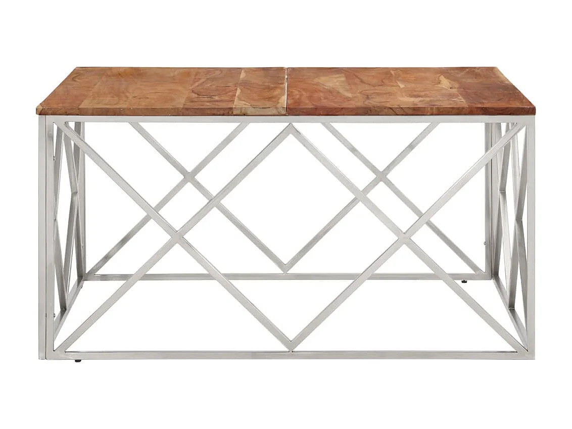 Table basse argenté acier inoxydable et bois massif d'acacia