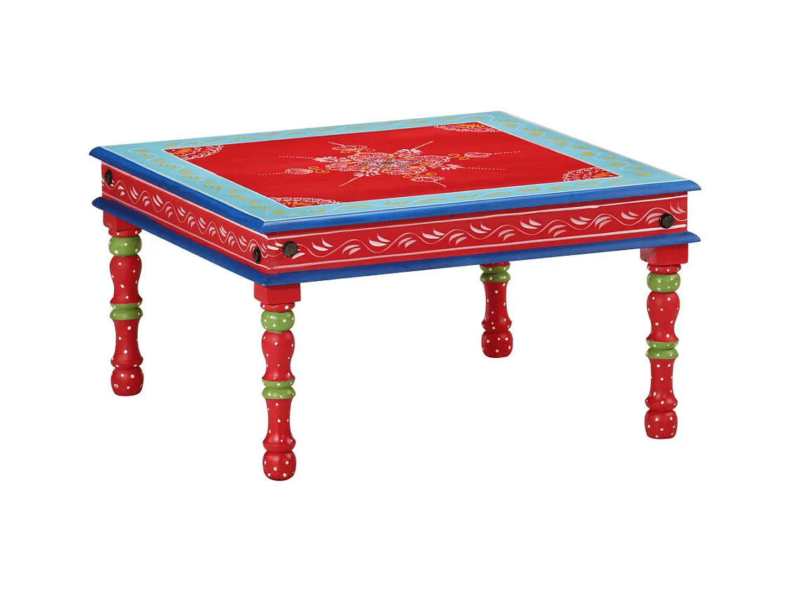 Table basse rouge bois de manguier massif peint à la main