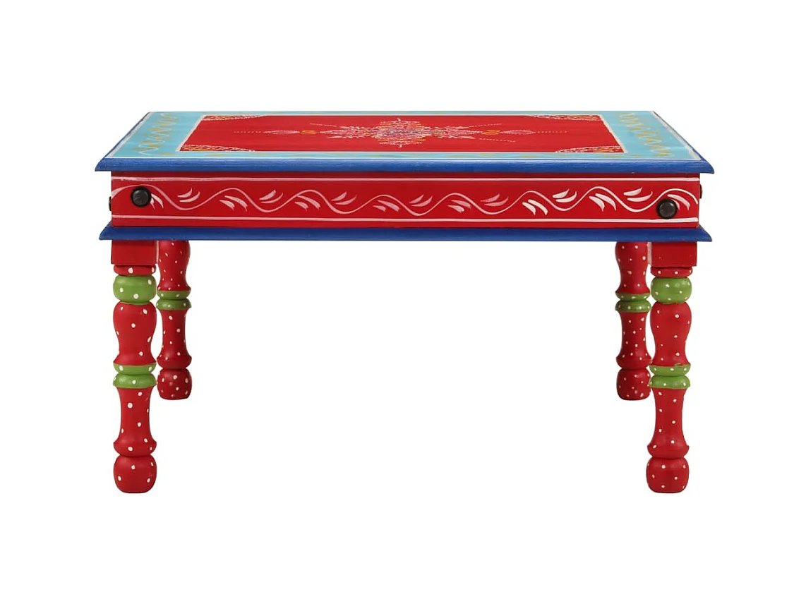 Table basse rouge bois de manguier massif peint à la main