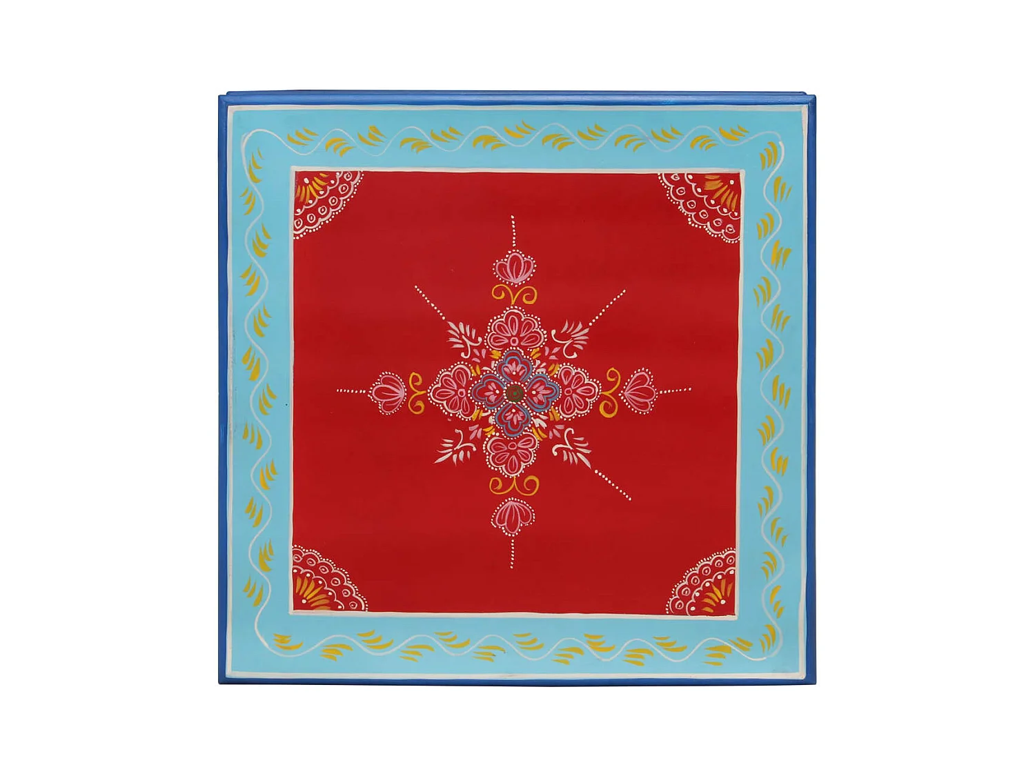 Table basse rouge bois de manguier massif peint à la main