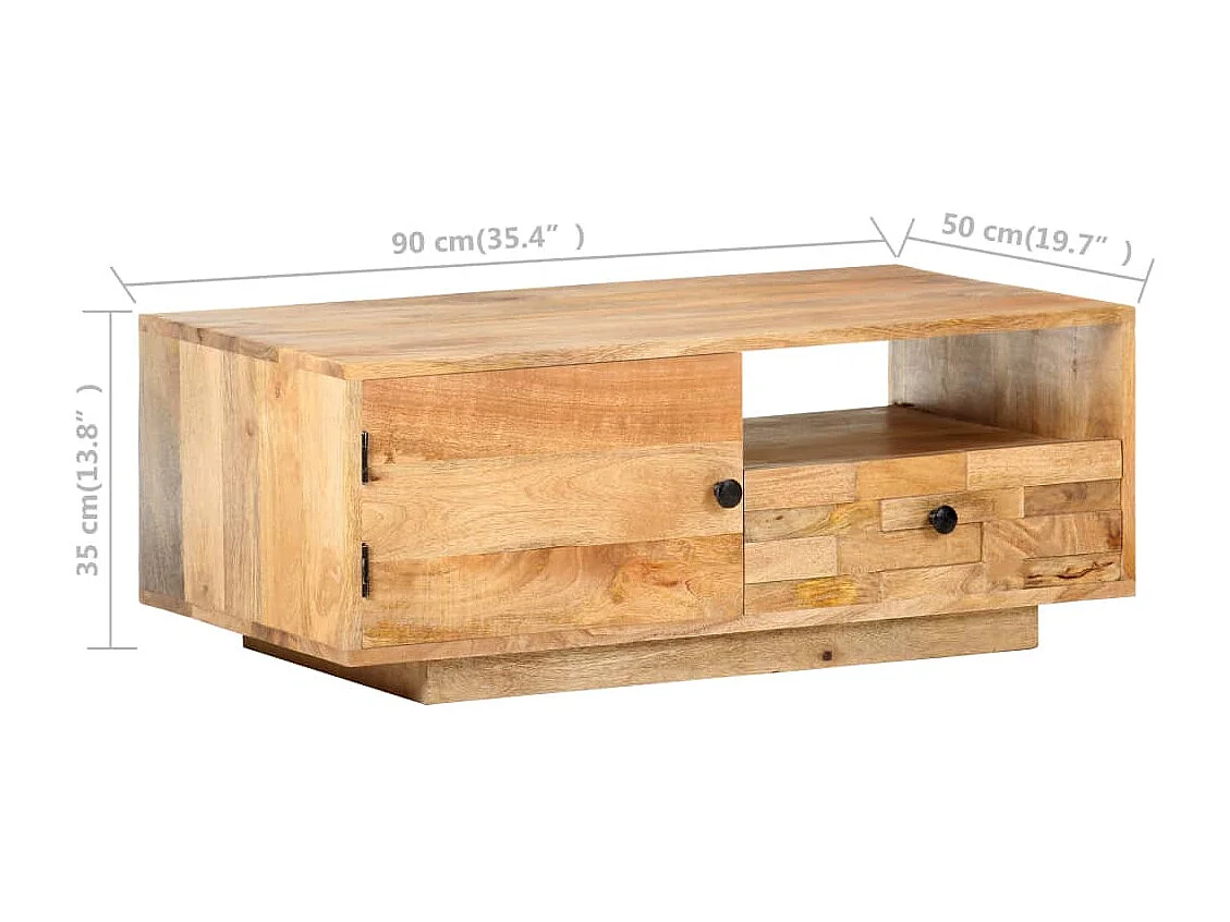 Mesa de centro de madera maciza de mango 90x50x35 cm