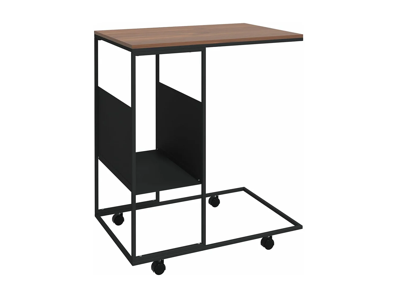 Mesa auxiliar con ruedas de contrachapado negro 55x36x63,5 cm