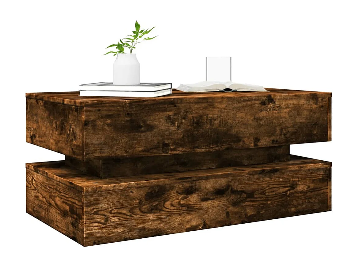 Table basse avec lumières LED chêne fumé 90x50x40 cm