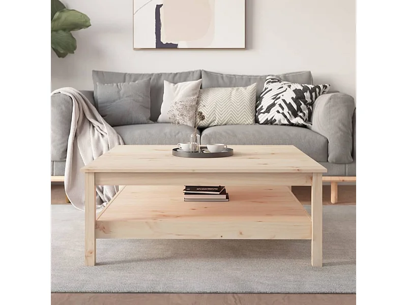 Mesa de centro de madera maciza de pino 100x100x40 cm