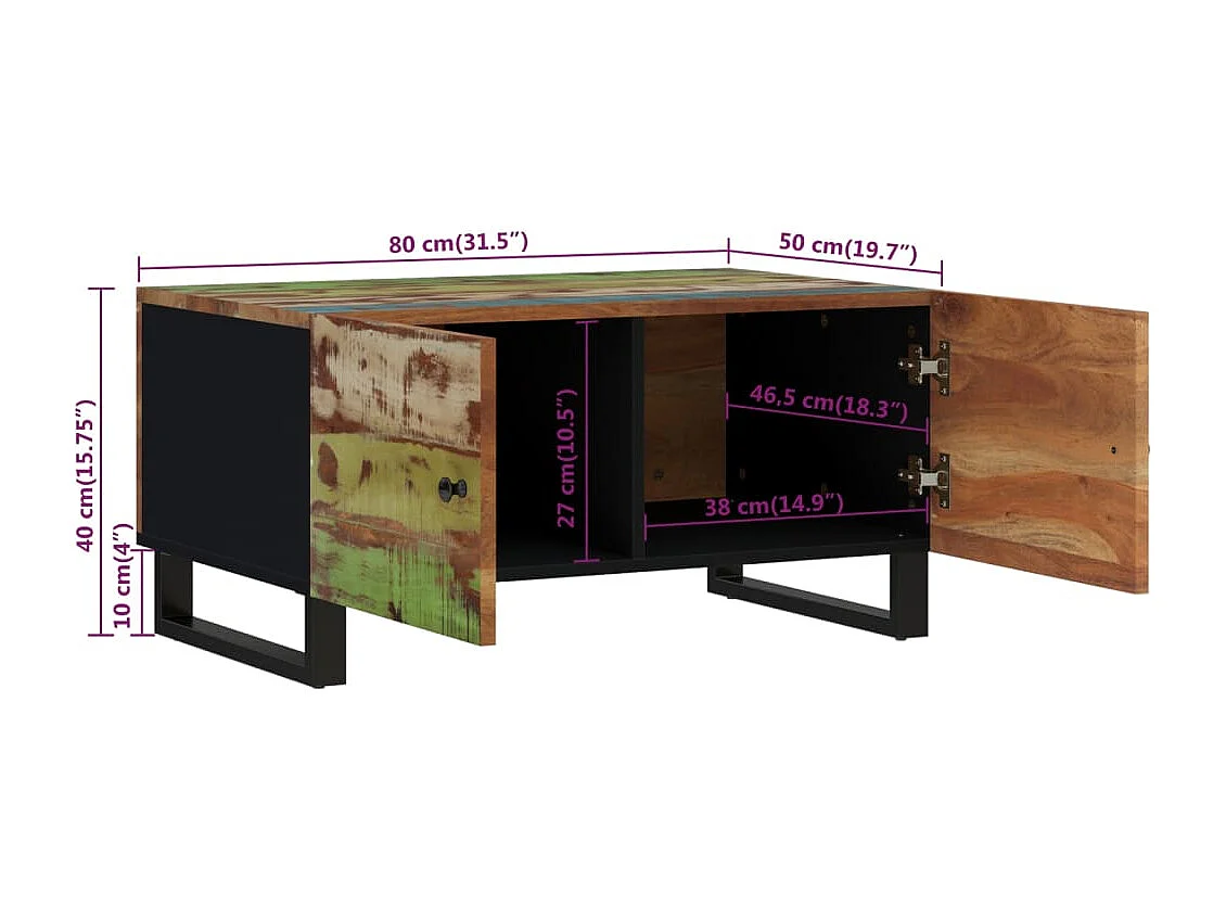 Mesa de centro 80x50x40 cm madeira recuperada/derivados madeira