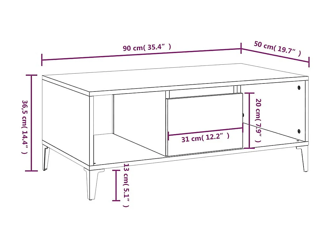 Table basse Chêne marron 90x50x36,5 cm Bois d'ingénierie
