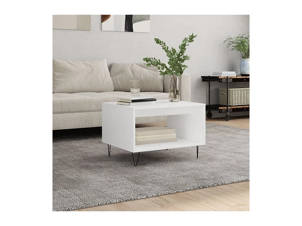 Table basse blanc 60x50x40 cm bois d'ingénierie