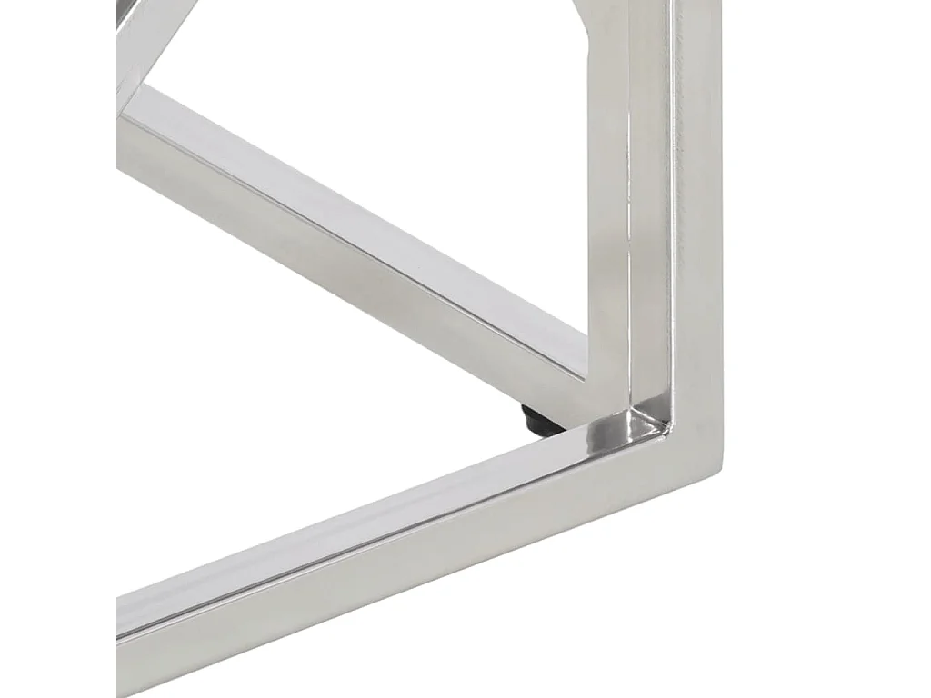 Table basse argenté acier inoxydable et verre trempé