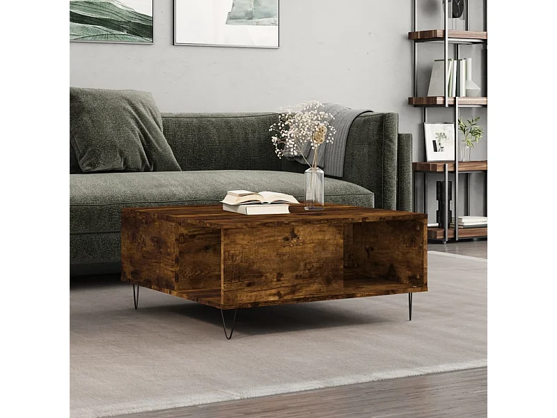 Mesa de centro madera contrachapada roble ahumado 80x80x36,5 cm