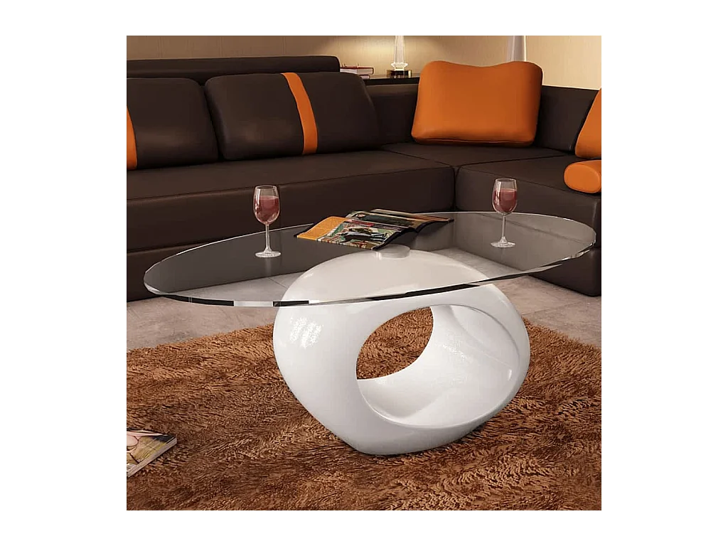Table basse avec dessus de table en verre ovale Blanc brillant