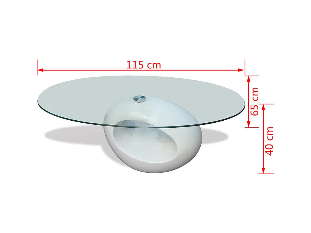 Table basse avec dessus de table en verre ovale Blanc brillant