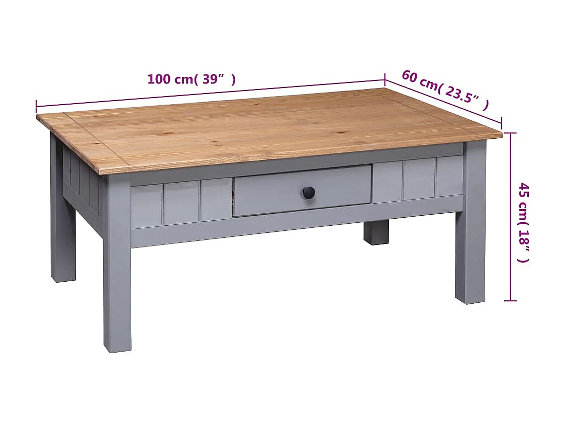 Table basse Gris 100x60x45 cm Pin massif Assortiment Panama