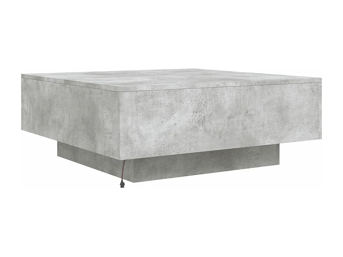 Table basse avec lumières LED gris béton 80x80x31 cm