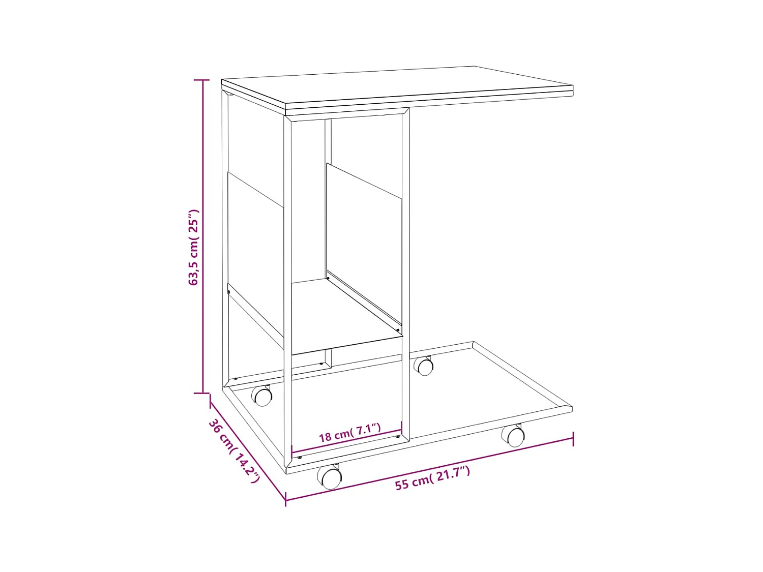 Table d'appoint et roues Blanc 55x36x63,5 cm Bois d'ingénierie