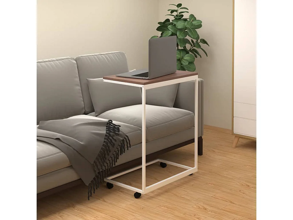 Table d'appoint avec roues Blanc 55x35x70 cm Bois d'ingénierie