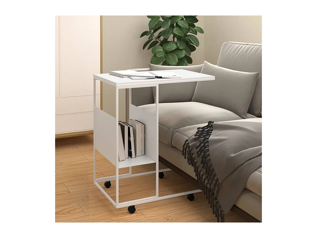 Table d'appoint et roues Blanc 55x36x63,5 cm Bois d'ingénierie