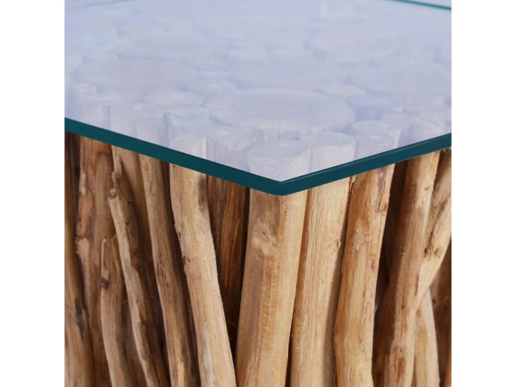 Salontafel met glazen blad 66x66x40 cm massief teakhout