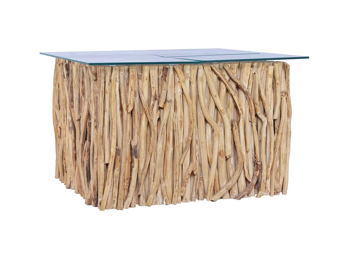Table basse avec dessus en verre 66x66x40cm Bois de teck massif