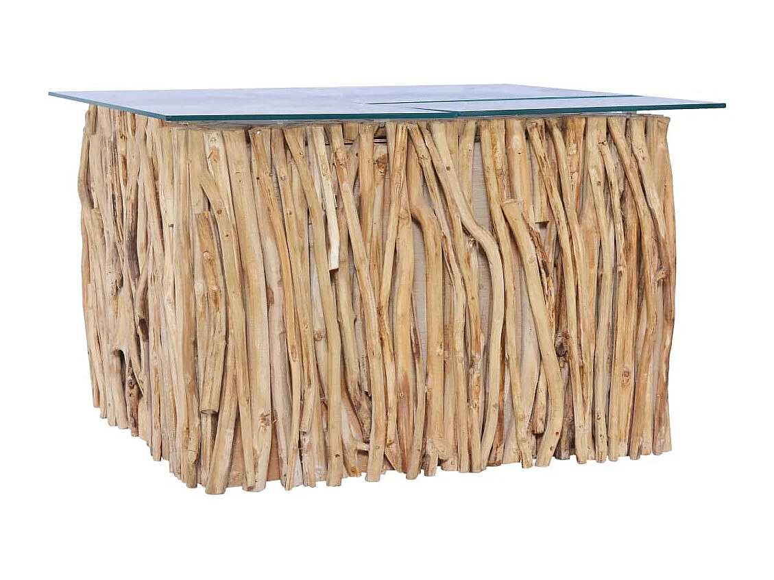 Mesa de centro con superficie de vidrio teca maciza 66x66x40 cm