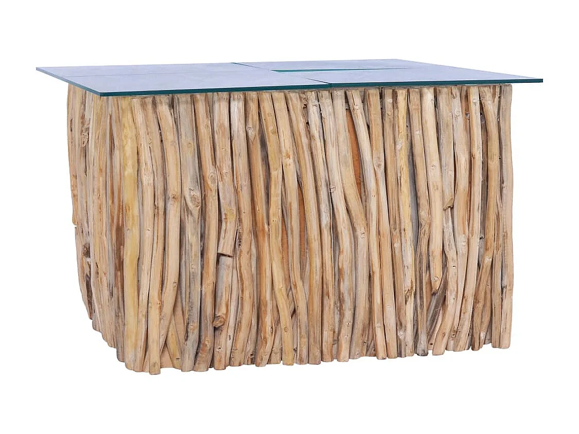 Mesa de centro con superficie de vidrio teca maciza 66x66x40 cm