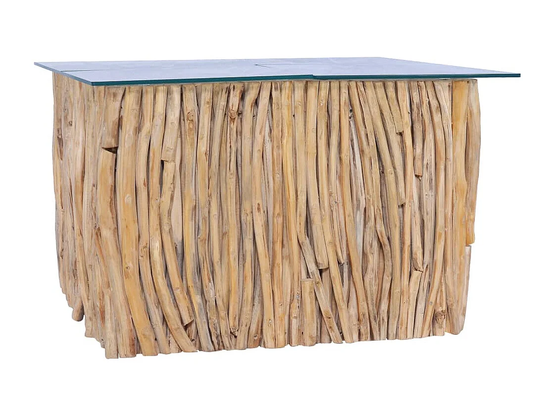 Mesa de centro con superficie de vidrio teca maciza 66x66x40 cm