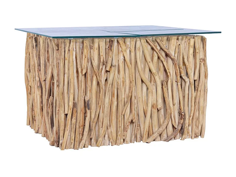 Table basse avec dessus en verre 66x66x40cm Bois de teck massif