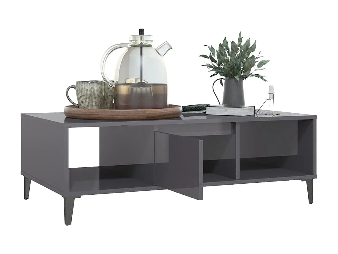 Table basse Gris brillant 103,5x60x35 cm Aggloméré