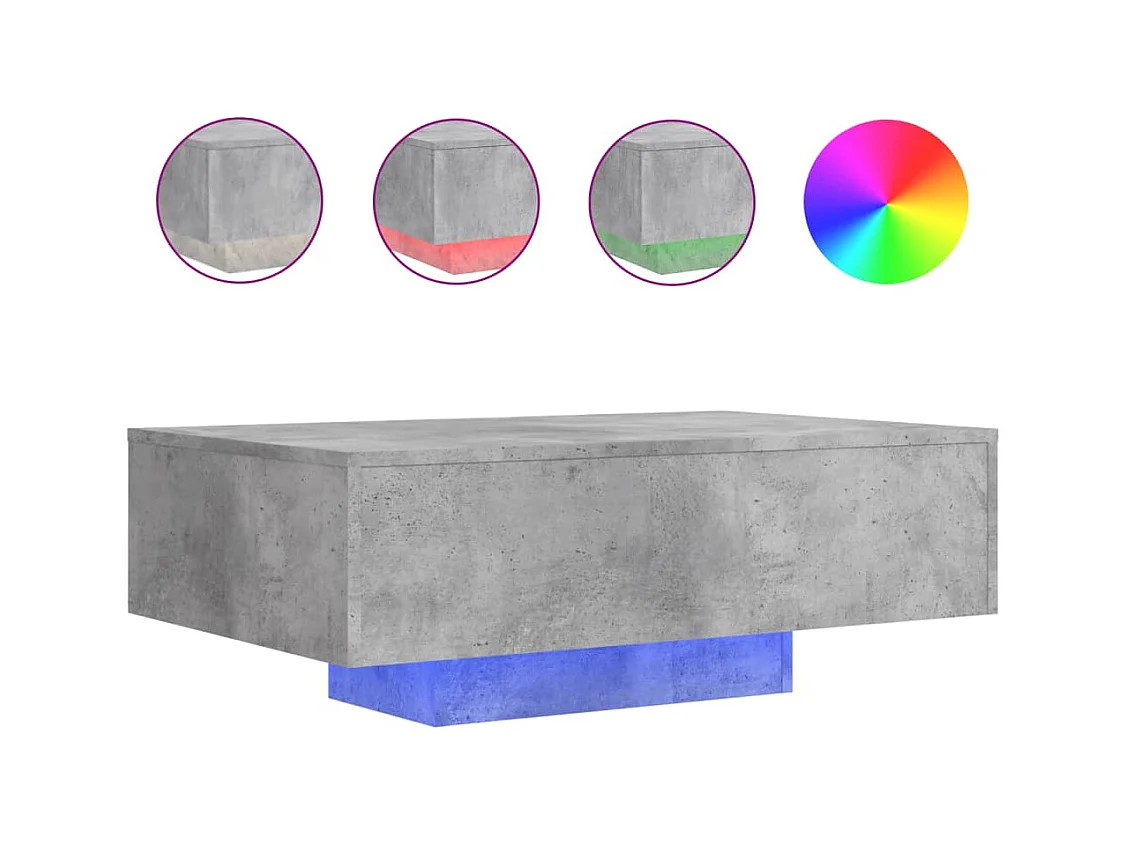 Table basse avec lumières LED gris béton 85x55x31 cm