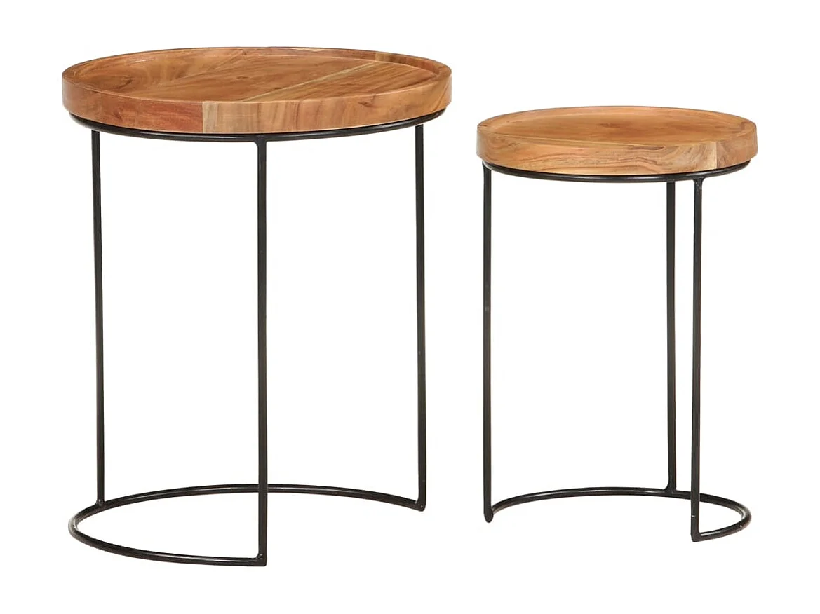 Ensemble de table basse 2 pièces bois d'acacia massif et acier