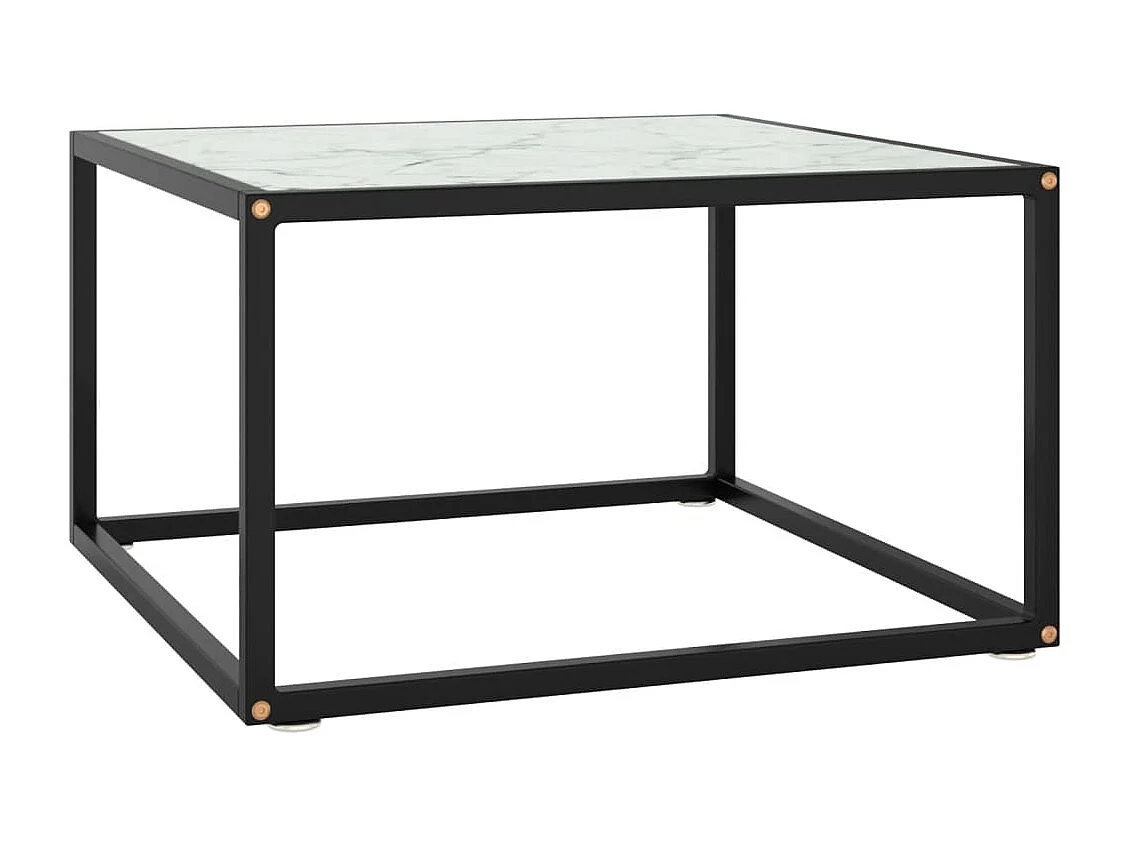 Table basse Noir avec verre marbre blanc 60x60x35 cm