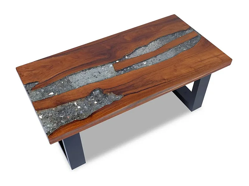 Mesa de centro teca y resina 100x50 cm