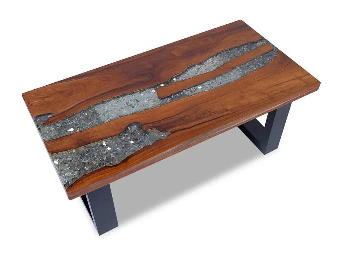 Mesa de centro teca y resina 100x50 cm