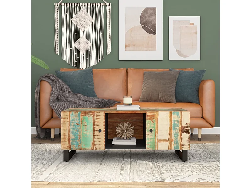 Mesa de centro madera reciclada y contrachapada 100x54x40 cm