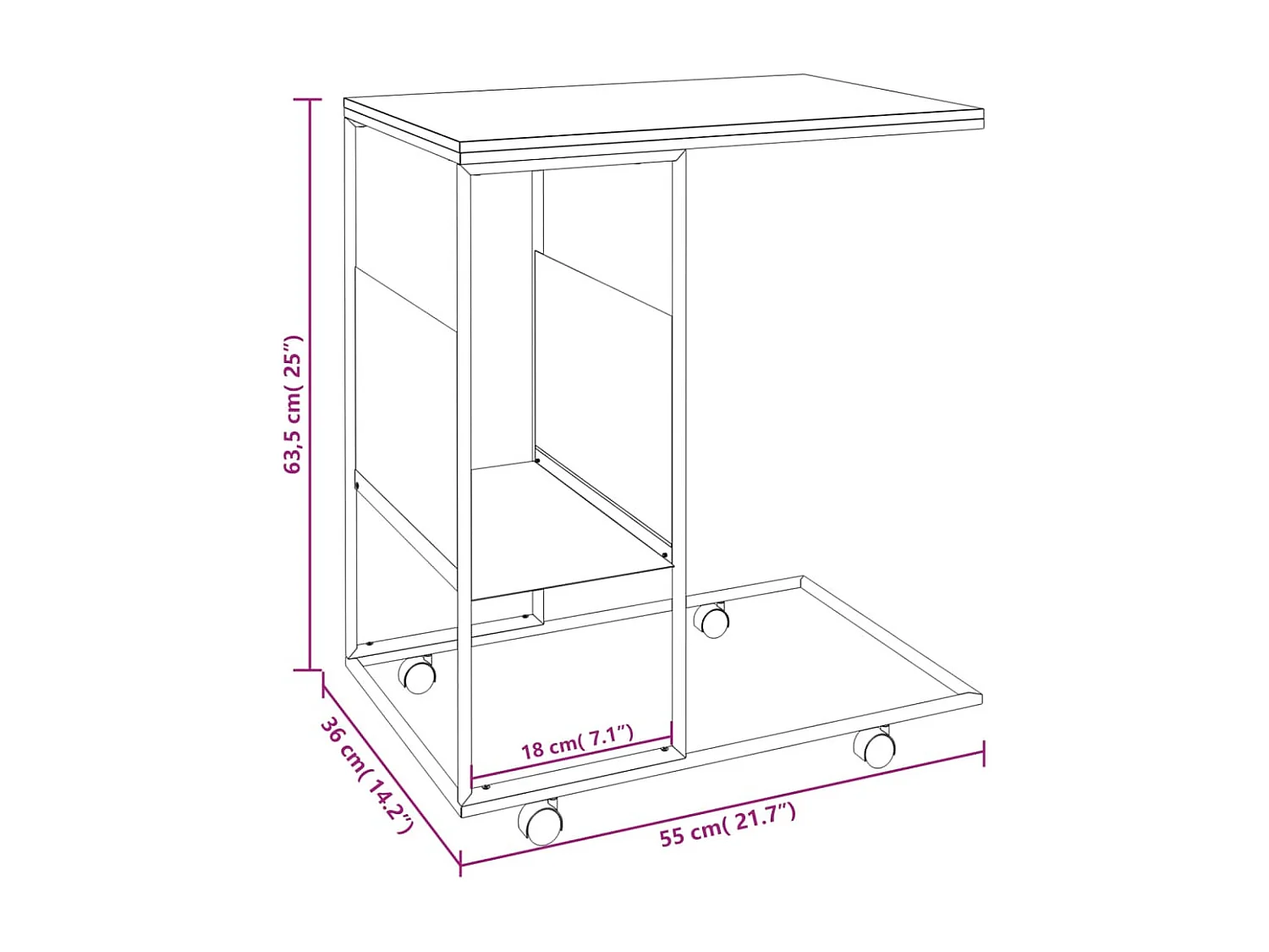 Table d'appoint avec roues Noir 55x36x63,5 cm Bois d'ingénierie