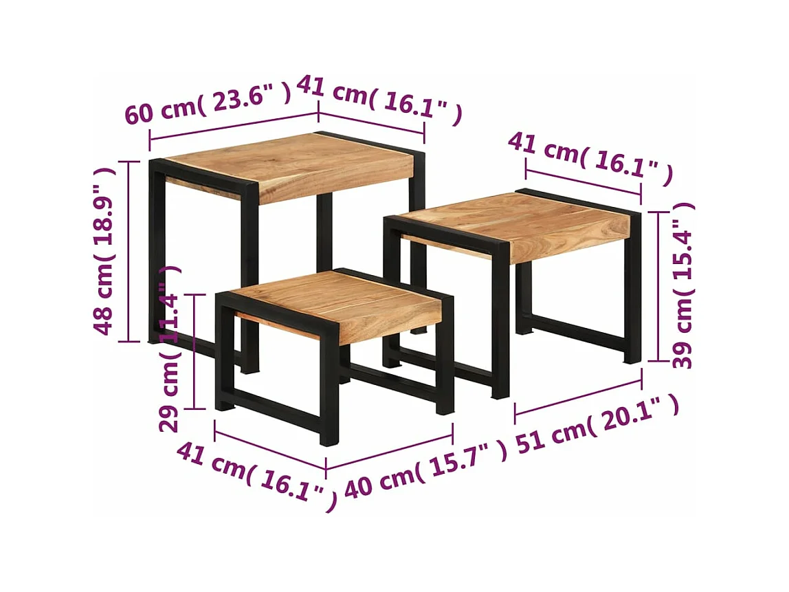 Tables gigognes 3 pièces Bois solide