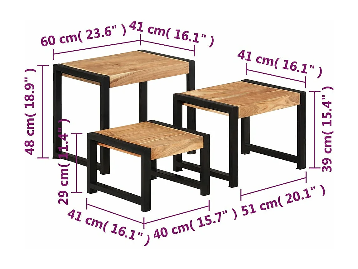 Tables gigognes 3 pièces Bois solide
