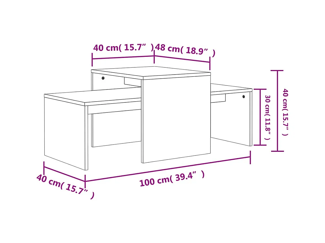 Ensemble de tables basses Gris béton 100x48x40 cm Aggloméré