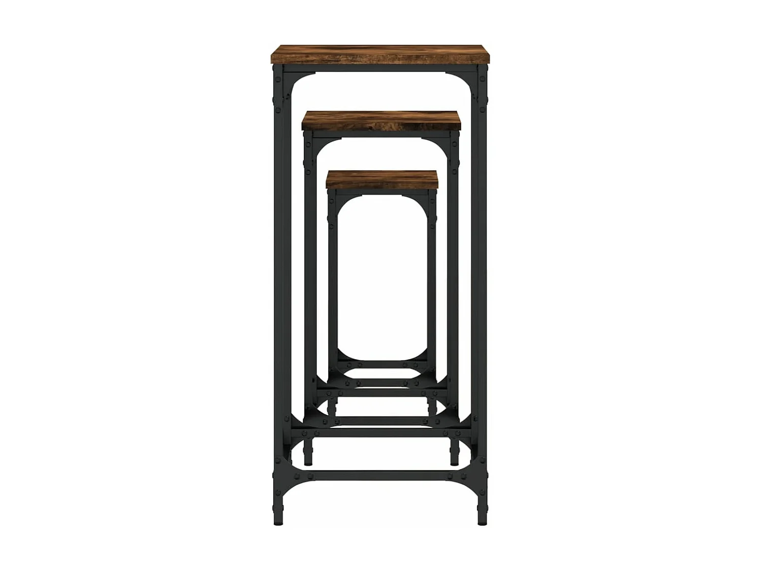 3-delige Tafeltjesset bewerkt hout gerookt eikenkleurig