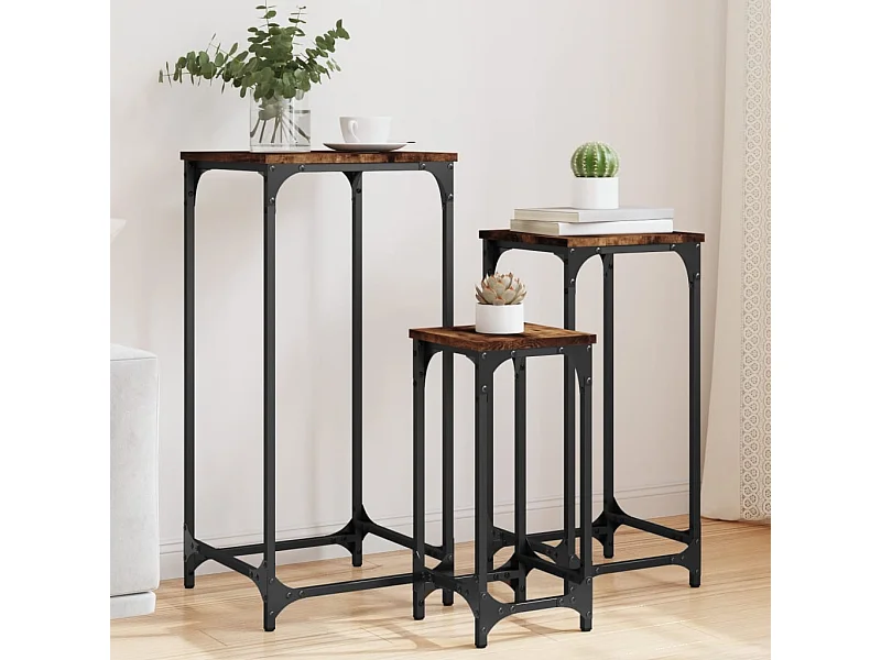 Tables d’appoint gigognes 3 pièces chêne fumé bois d'ingénierie
