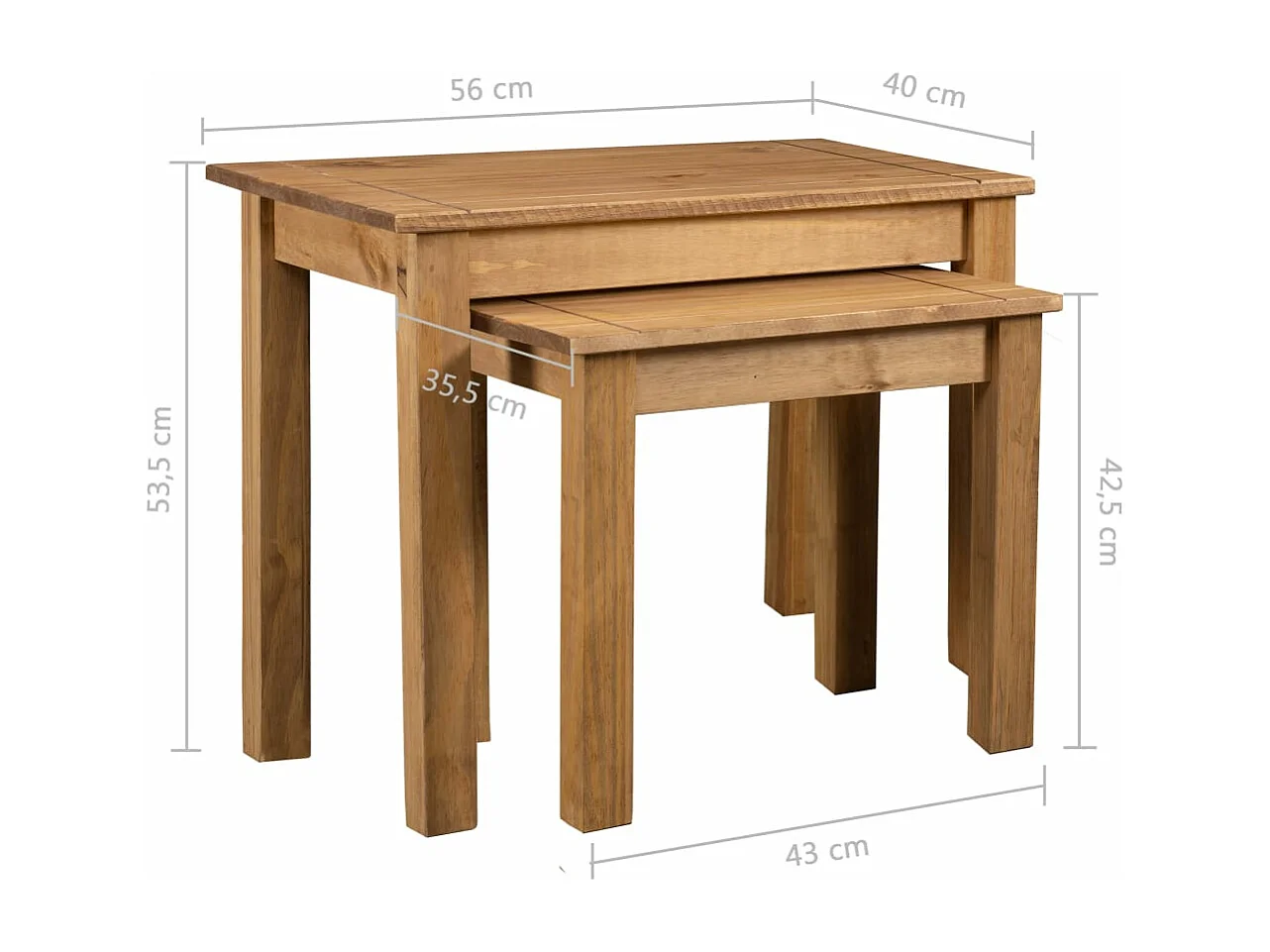 Tables gigognes 2 pièces Bois de pin massif Assortiment Panama