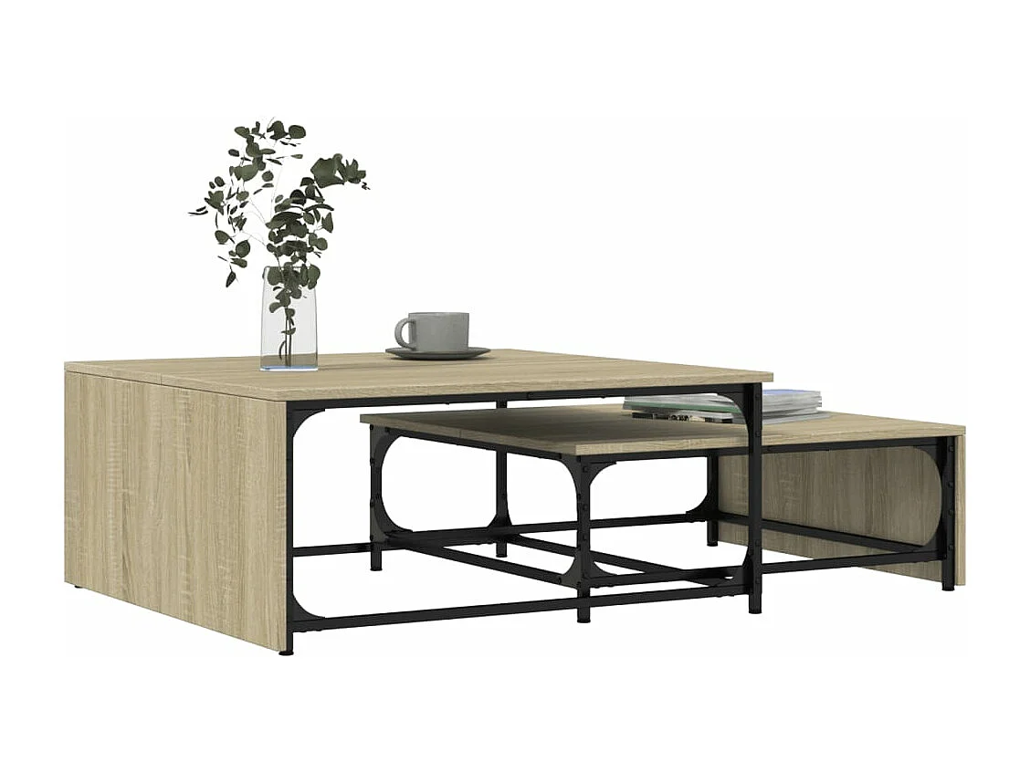 Tables basses gigognes 2 pièces chêne sonoma bois ingénierie métal