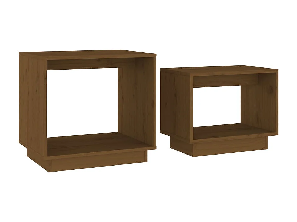 Tables basses gigognes 2 pièces Marron miel Bois de pin massif