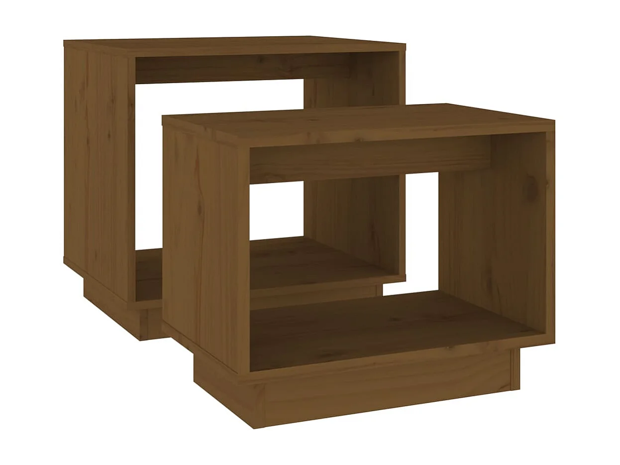 Tables basses gigognes 2 pièces Marron miel Bois de pin massif