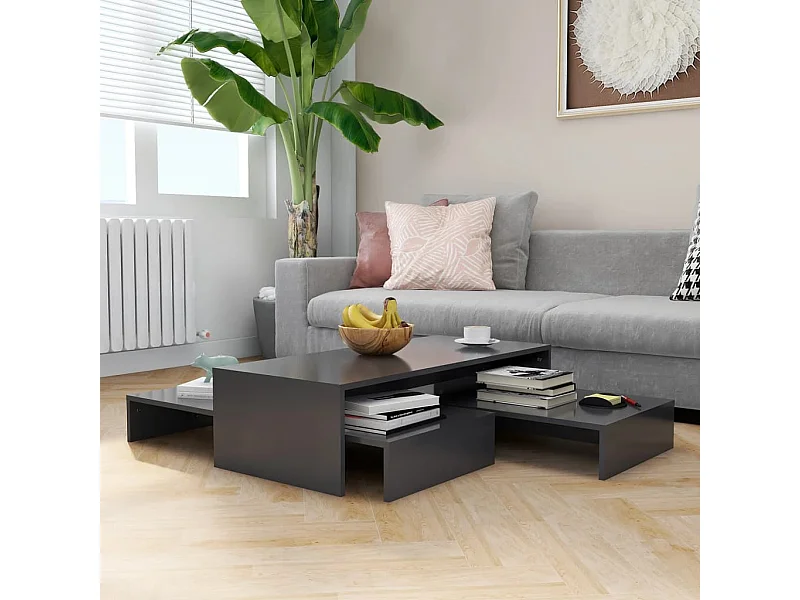 Mesa de centro apilable contrachapada gris 100x100x26,5 cm