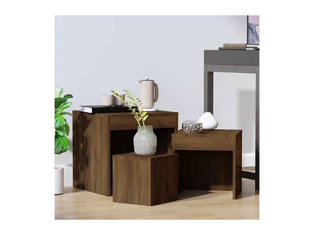 Tables gigognes 3 pièces Chêne marron Bois d'ingénierie